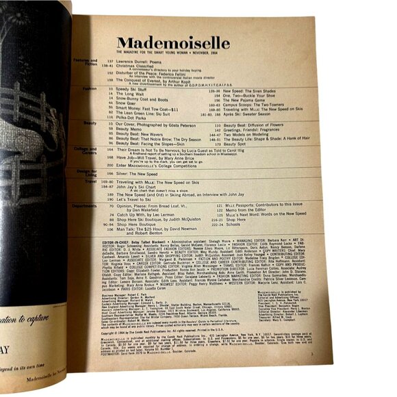 Mademoiselle Magazine November 1964 Mod Fashion Federico Fellini Lawrence Durrel - Picture 5 of 7